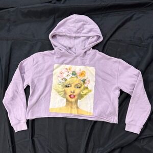 Lavender Marilyn Monroe Floral Graphic Cropped Hoodie‎ Women's Size Small